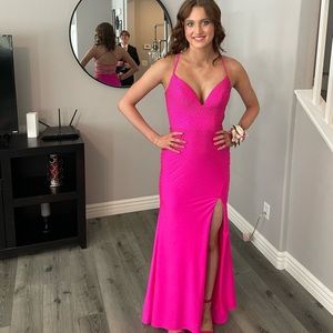 Hot Pink Rhinestone Prom Dress